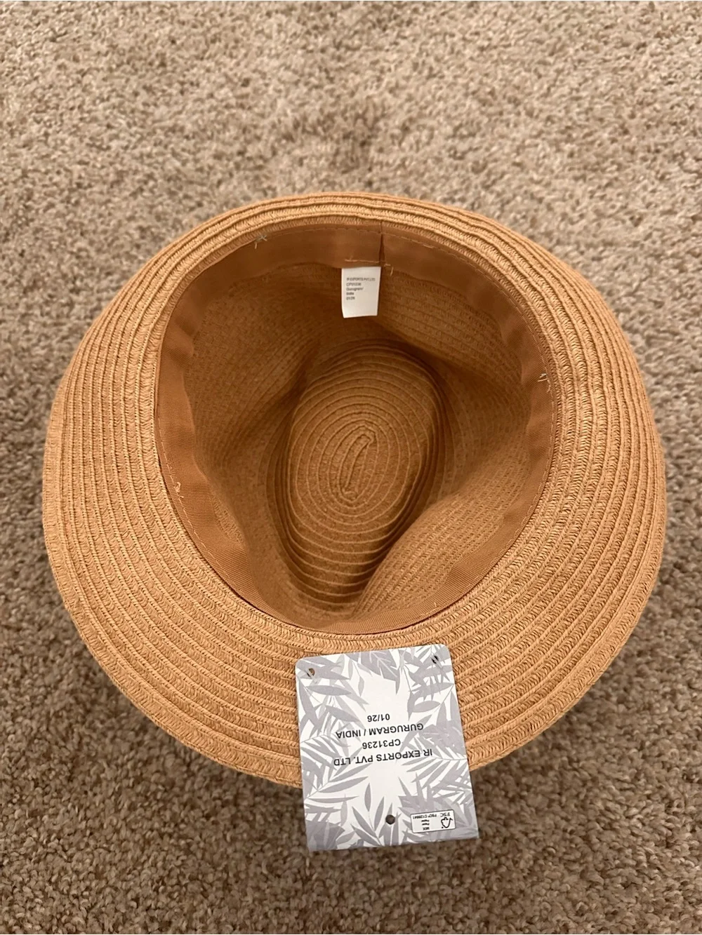 Tommy Bahama Kids Straw Fedora Hat in Tan with Light Blue Band